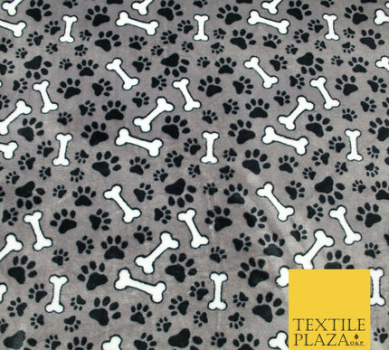 Grey Dog Bone Paws SUPER SOFT Printed Cuddle Fleece Bed Blankets Craft 1776