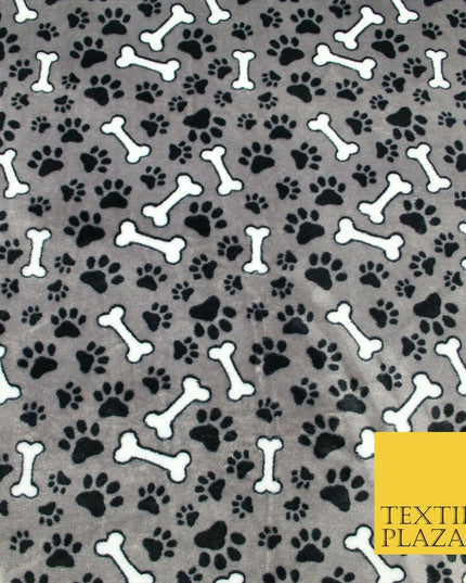 Grey Dog Bone Paws SUPER SOFT Printed Cuddle Fleece Bed Blankets Craft 1776