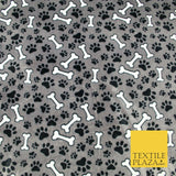 Grey Dog Bone Paws SUPER SOFT Printed Cuddle Fleece Bed Blankets Craft 1776