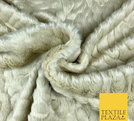 Luxury Ecru Ivory Soft Textured Waves Short Pile Faux Fur Fabric Material58"1412