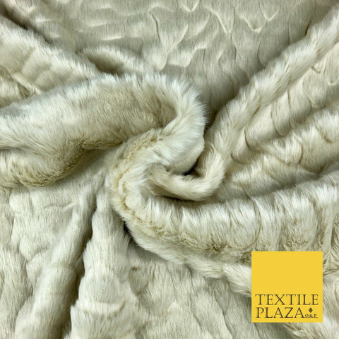 Luxury Ecru Ivory Soft Textured Waves Short Pile Faux Fur Fabric Material58"1412
