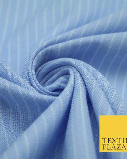 Sky Blue White Pinstripe Soft Brushed Twill Effect Fabric Pyjamas Nightwear 2218