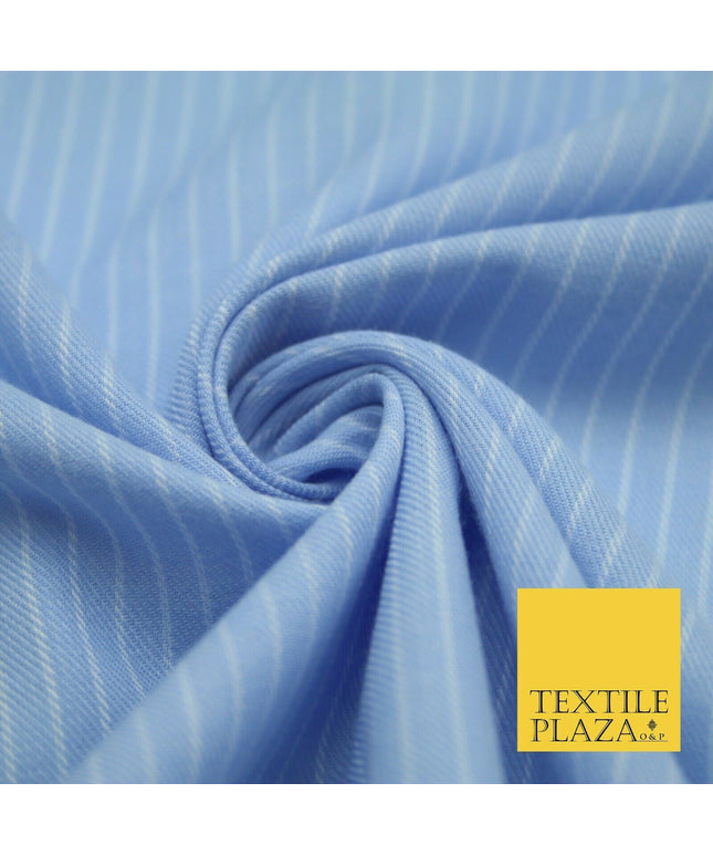 Sky Blue White Pinstripe Soft Brushed Twill Effect Fabric Pyjamas Nightwear 2218