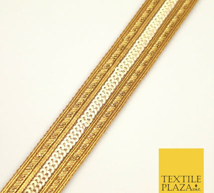 Antique Gold Double Rope Sequin Trimming Border Ribbon Indian Ethnic Trim X291
