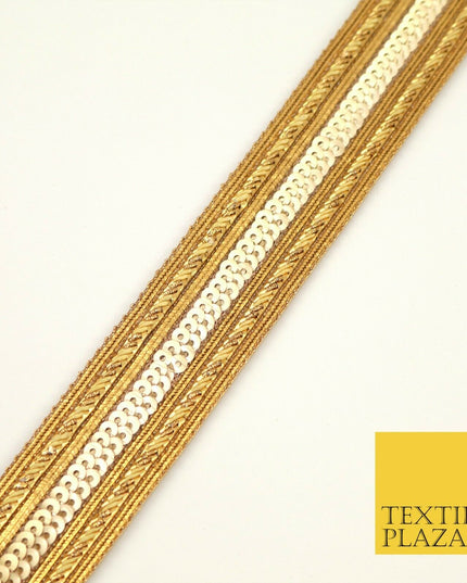 Antique Gold Double Rope Sequin Trimming Border Ribbon Indian Ethnic Trim X291