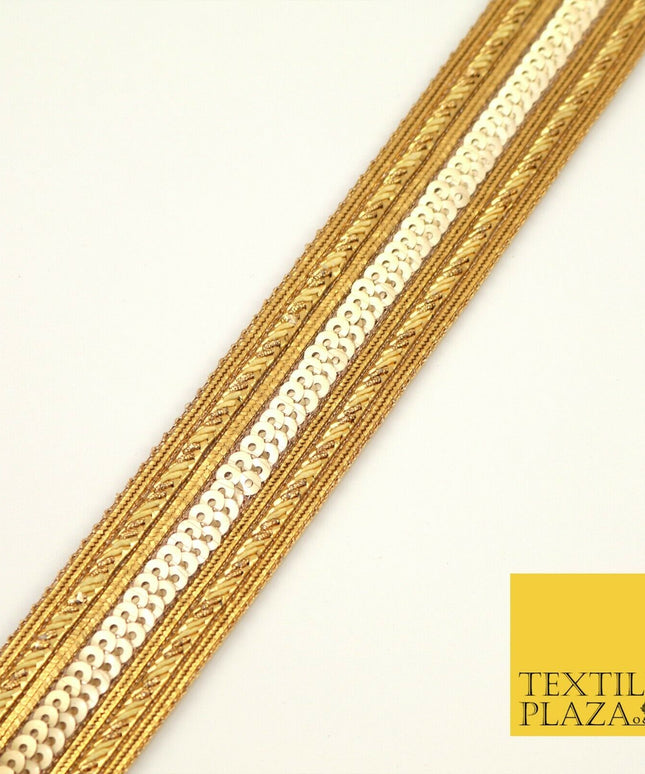 Antique Gold Double Rope Sequin Trimming Border Ribbon Indian Ethnic Trim X291