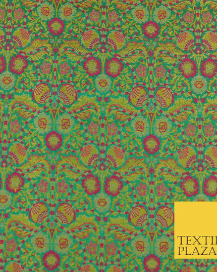 Green Luxury Intricate Floral PURE Benarsi Brocade Woven Dress Fabric Fancy 1750