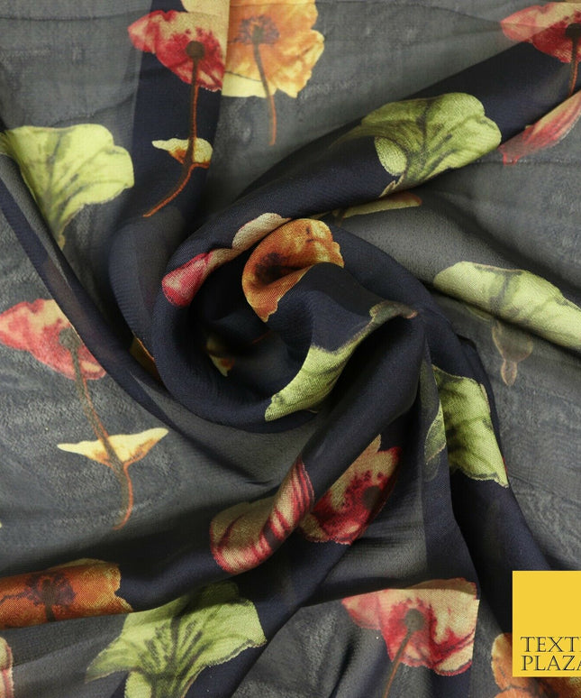 Floral Floating Multicolour Flowers Printed Sheen Soft Georgette Dress Fabric