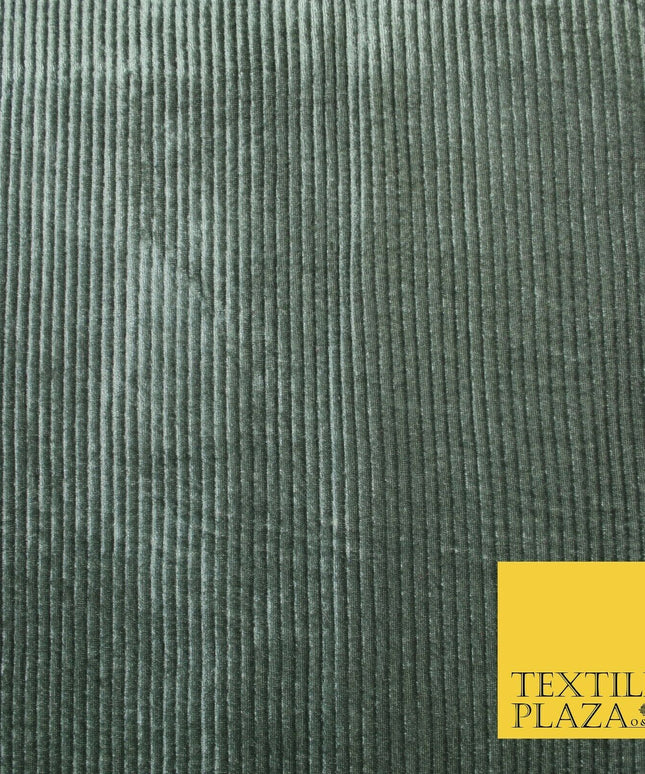 Premium Soft Grey Ribbed Striped Raised Velvet Velour Dress Fabric 1851