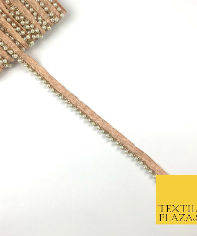 Ivory White Pearl Bead Trimming Border Ribbon Indian Ethnic Trim Edging X298