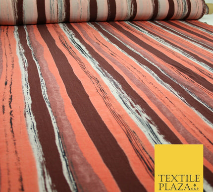 Vintage Striped Brown Terracotta Italian Printed Cupro Fabric Made In Italy 2612