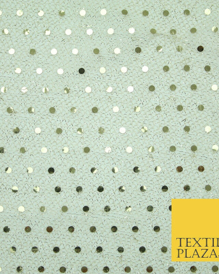 Cream Gold 4mm Sequin Hologram Stretch Fabric Sparkly Dress Dance Fancy 2253