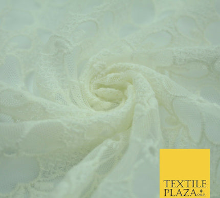 Ivory Cream Ecru Floral Striped Fair Isle Embroidered Net Dress Fabric Mesh