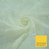Ivory Cream Ecru Floral Striped Fair Isle Embroidered Net Dress Fabric Mesh