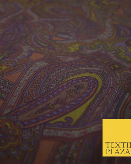 Vintage Purple Intricate Paisley Italian Printed Silky Fine Taffeta Fabric 2616