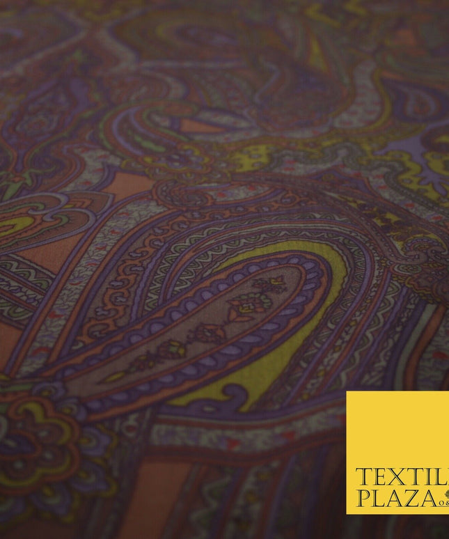 Vintage Purple Intricate Paisley Italian Printed Silky Fine Taffeta Fabric 2616