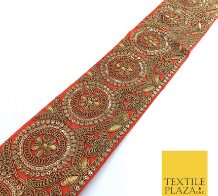 Orange Ornate Fancy Flower Zari Sequin Trimming Border Indian Ethnic (X62)