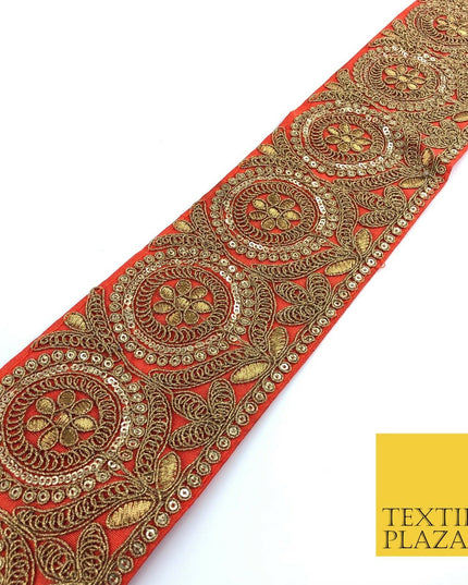 Orange Ornate Fancy Flower Zari Sequin Trimming Border Indian Ethnic (X62)