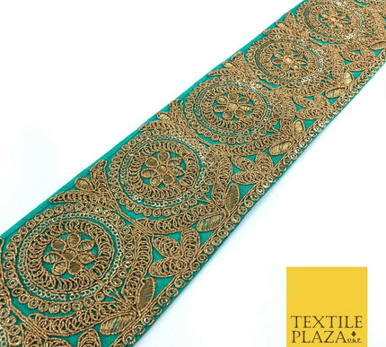 Jade Green Ornate Fancy Flower Zari Sequin Trimming Border Indian Ethnic (X63)