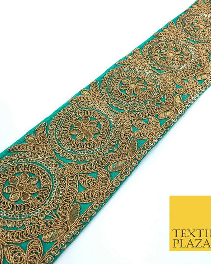Jade Green Ornate Fancy Flower Zari Sequin Trimming Border Indian Ethnic (X63)