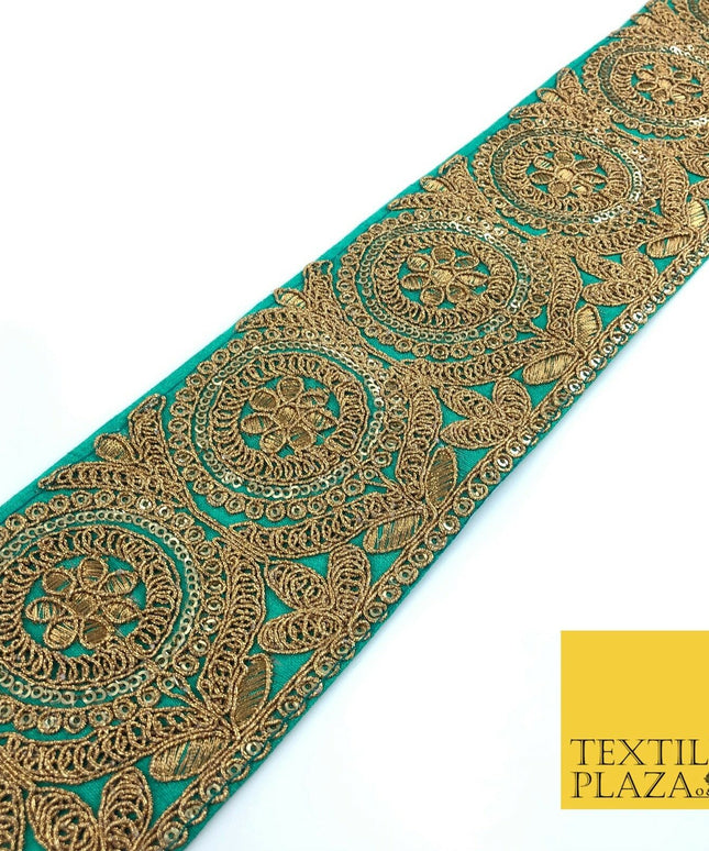 Jade Green Ornate Fancy Flower Zari Sequin Trimming Border Indian Ethnic (X63)