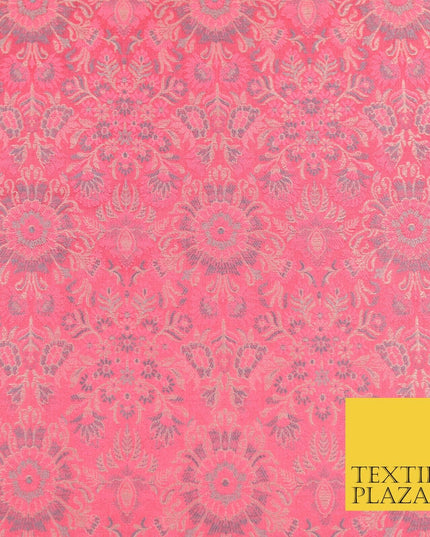 Pink Luxury Flowers PURE Benarsi Brocade Woven Dress Fabric Fancy 1745