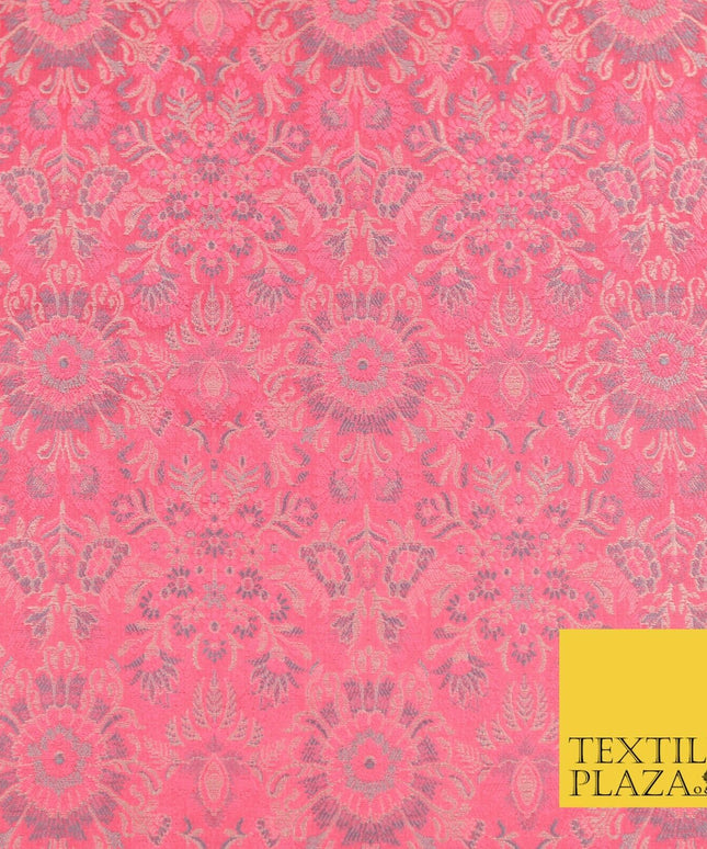 Pink Luxury Flowers PURE Benarsi Brocade Woven Dress Fabric Fancy 1745