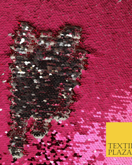Reversible PINK & SILVER MERMAID SEQUIN Fabric 2 Colour Way Changing Net 1526