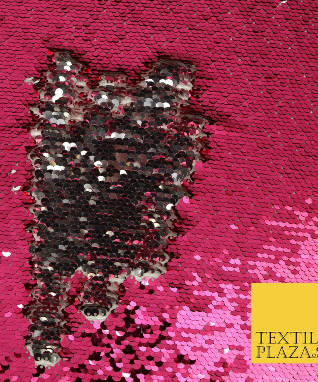 Reversible PINK & SILVER MERMAID SEQUIN Fabric 2 Colour Way Changing Net 1526