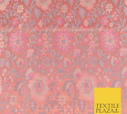 Dusty Pink Luxury Flowers PURE Benarsi Brocade Woven Dress Fabric Fancy 1748