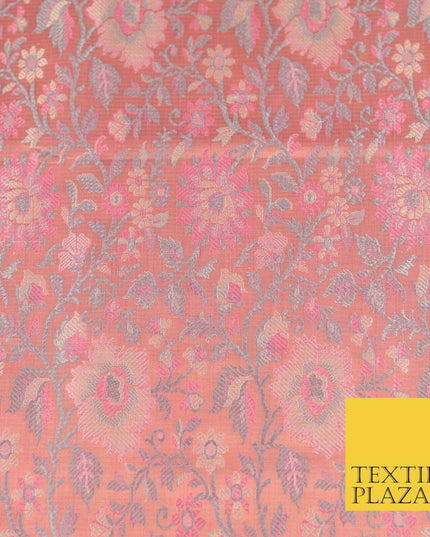 Dusty Pink Luxury Flowers PURE Benarsi Brocade Woven Dress Fabric Fancy 1748
