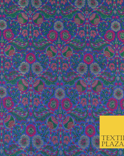 Blue Luxury Intricate Floral PURE Benarsi Brocade Woven Dress Fabric Fancy 1751