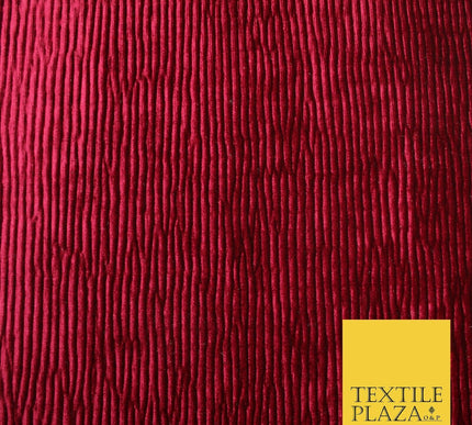Premium Deep Maroon Ribbed Striped Raised Velvet Velour Dress Fabric 1850