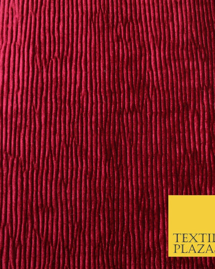 Premium Deep Maroon Ribbed Striped Raised Velvet Velour Dress Fabric 1850