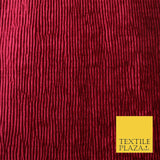 Premium Deep Maroon Ribbed Striped Raised Velvet Velour Dress Fabric 1850