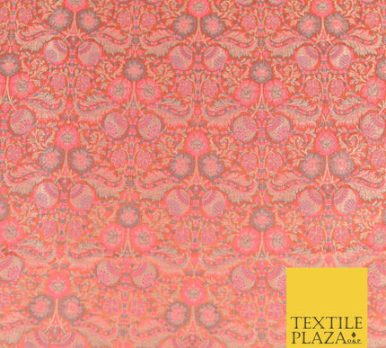Peach Luxury Intricate Floral PURE Benarsi Brocade Woven Dress Fabric Fancy 1753