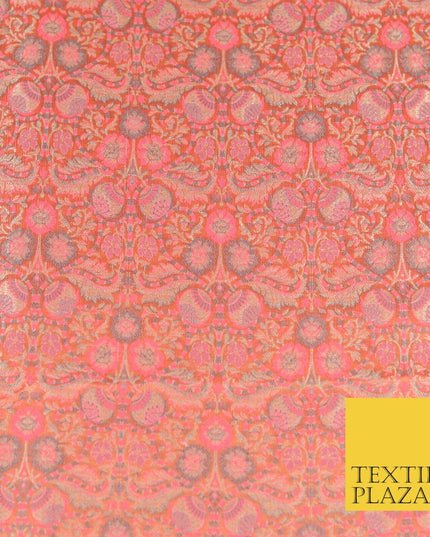 Peach Luxury Intricate Floral PURE Benarsi Brocade Woven Dress Fabric Fancy 1753