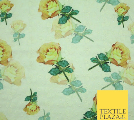 Falling Single Roses Embroidered 100% Cotton Lawn Print Fashion Fabric Craft