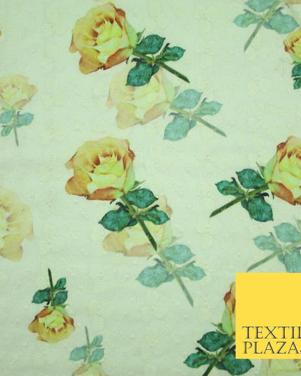 Falling Single Roses Embroidered 100% Cotton Lawn Print Fashion Fabric Craft
