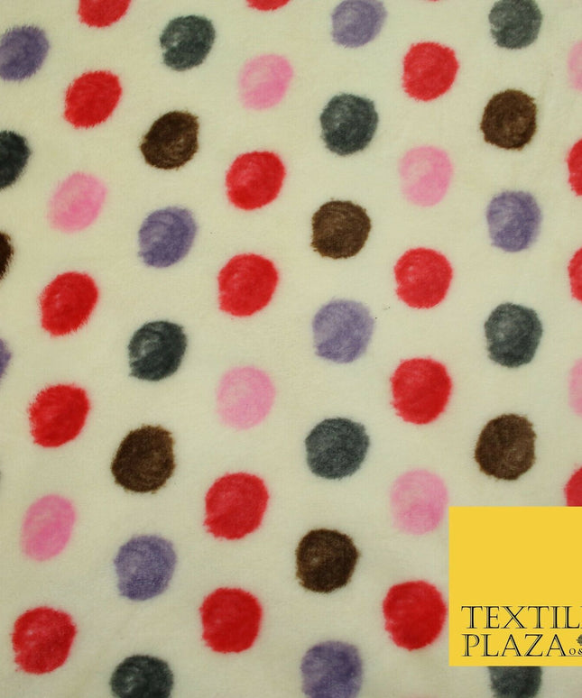 Super Soft Cream Red Multi Spotted Cuddle Fleece Double Sided Fabric 58" 1841
