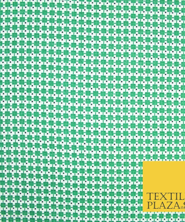 White Green Irish Four Leaf Clover St Patrick's Day Rayon Printed Viscose Fabric