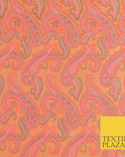 Orange Pink Luxury Paisleys PURE Benarsi Brocade Woven Dress Fabric Fancy 1749
