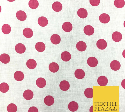 White with Cerise Pink Polka Dot Spotted 100% Cotton Fabric Dress Craft RC362