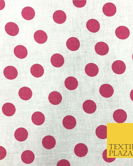 White with Cerise Pink Polka Dot Spotted 100% Cotton Fabric Dress Craft RC362