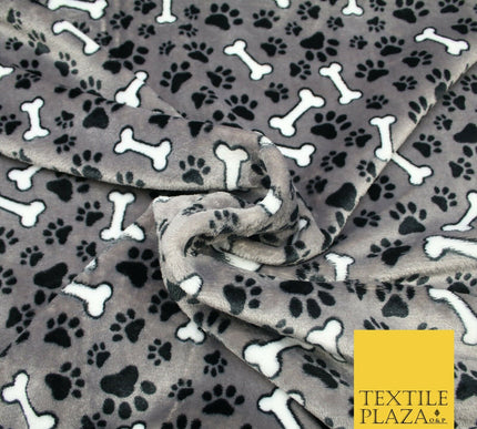 Grey Dog Bone Paws SUPER SOFT Printed Cuddle Fleece Bed Blankets Craft 1776