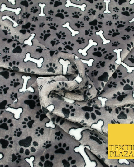 Grey Dog Bone Paws SUPER SOFT Printed Cuddle Fleece Bed Blankets Craft 1776