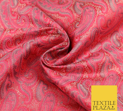 Hot Pink Luxury Paisleys PURE Benarsi Brocade Woven Dress Fabric Fancy 1743