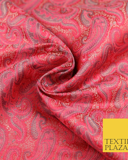 Hot Pink Luxury Paisleys PURE Benarsi Brocade Woven Dress Fabric Fancy 1743
