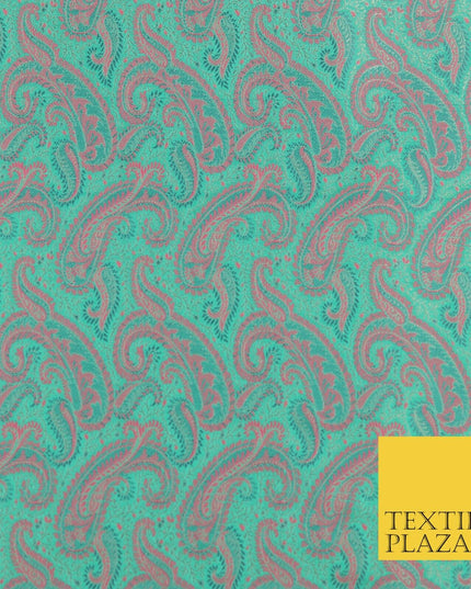 AQUA PINK Luxury Paisley PURE Benarsi Brocade Woven Dress Fabric Fancy 1741