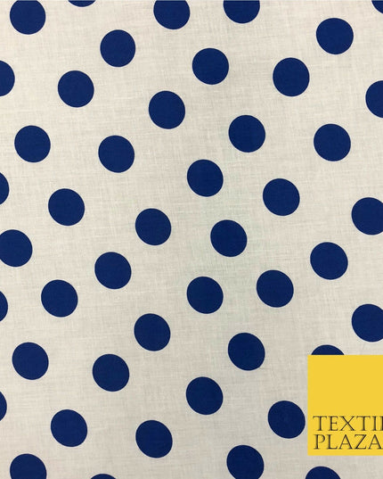 White with Royal Blue Polka Dot Spotted 100% Cotton Fabric Dress Craft RC361